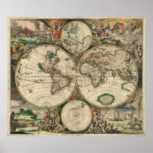 Affiches Carte antique de Vieux Monde de l'affiche du monde