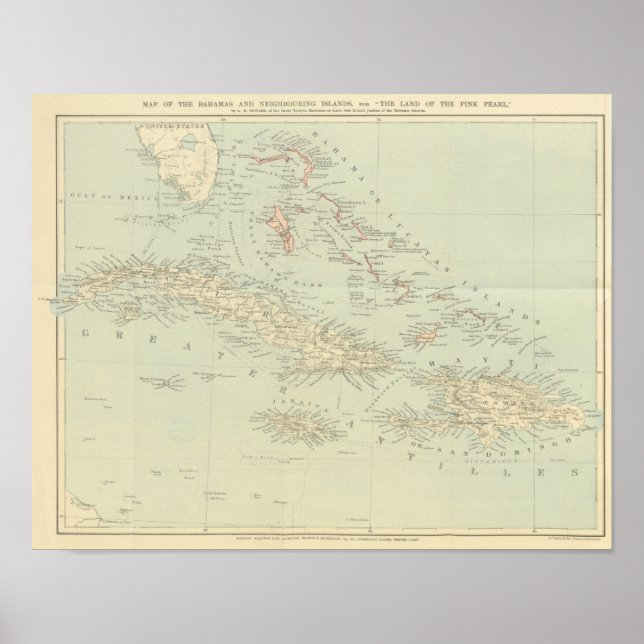 Affiches Carte antique des îles Bahama (Devant)