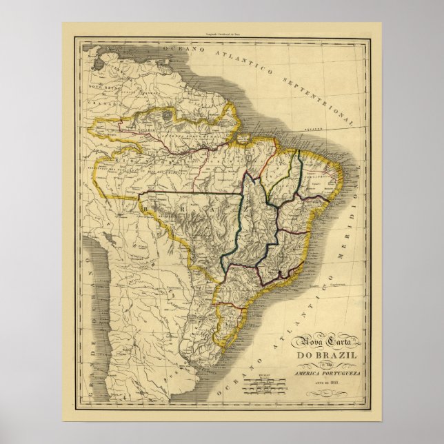 Affiches Carte antique du Brésil en 1821 (Devant)