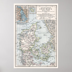 Affiches Carte antique du Danemark, Danemark, Danmark