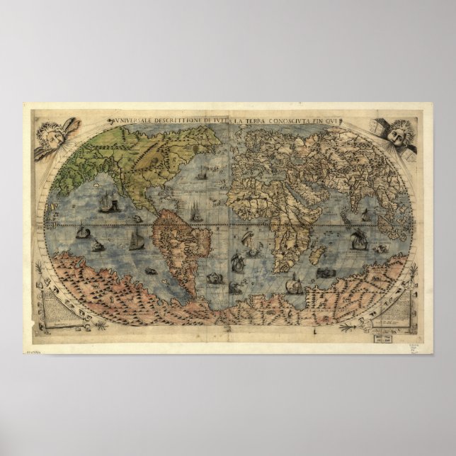 Affiches Carte antique du monde en 1565 (Devant)