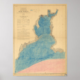 Affiches Carte antique du port de New Haven Connecticut