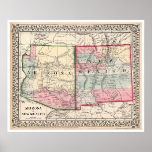 Affiches Carte Arizona Nouveau-Mexique 1867