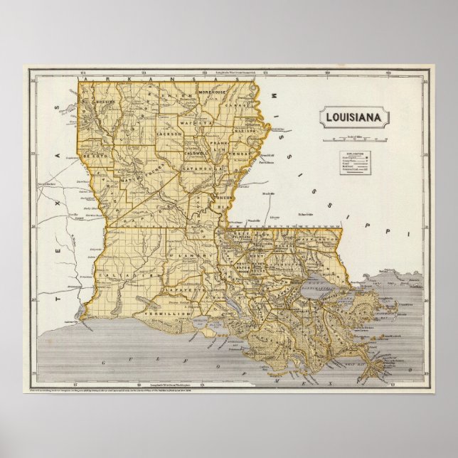 Affiches Carte Atlas Louisiane (Devant)
