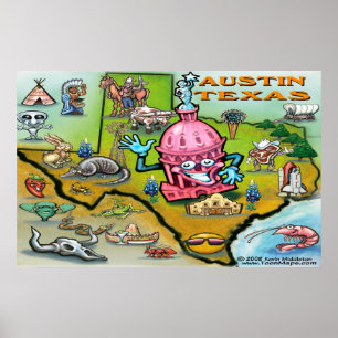 Affiches Carte Austin TEXAS