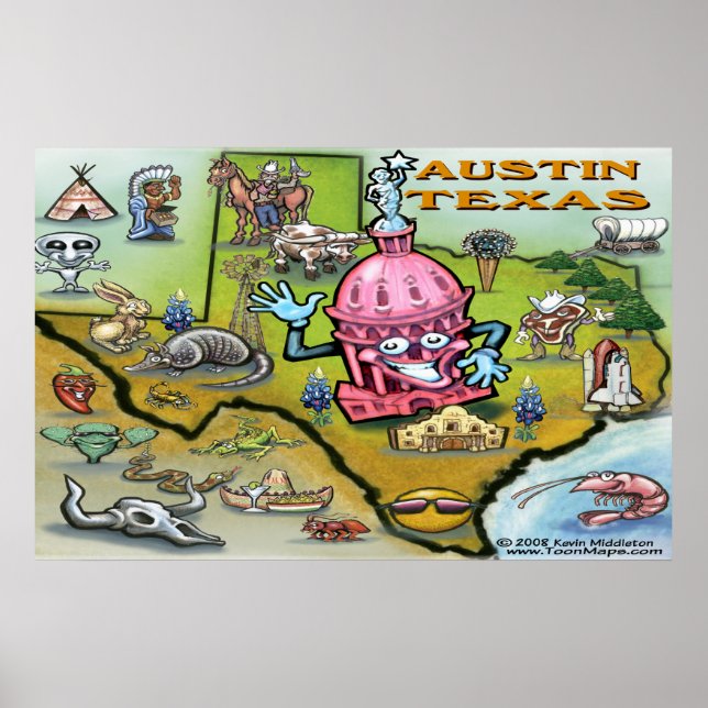 Affiches Carte Austin TEXAS (Devant)