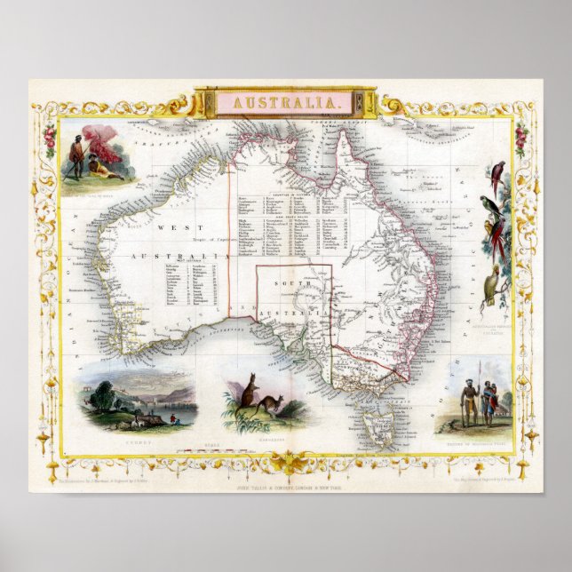 Affiches Carte Australie 1851 (Devant)