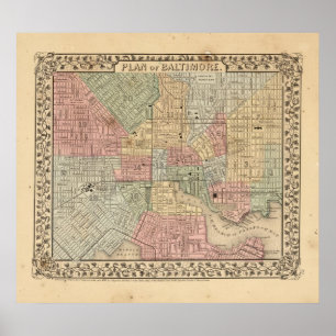 Affiches Carte Baltimore par Mitchell