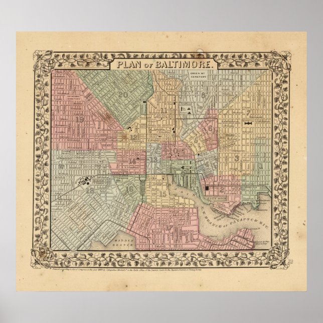 Affiches Carte Baltimore par Mitchell (Devant)