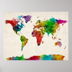 Affiches Carte d'aquarelle de la carte du monde