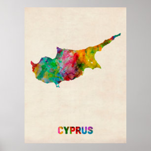 Affiches Carte d'aquarelle de la Chypre