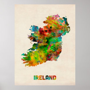 Affiches Carte d'aquarelle de l'Irlande Eire