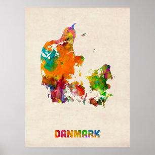 Affiches Carte d'aquarelle du Danemark