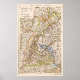 Affiches Carte d'atlas de Baden Allemagne