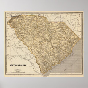 Affiches Carte d'atlas de la Caroline du Sud