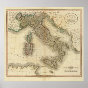 Affiches Carte d'atlas de l'Italie