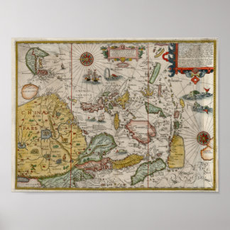 Affiches Carte de 1596 Asie Renaissance-ère