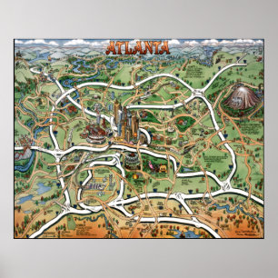 Affiches Carte de bande dessinée d'Atlanta la Géorgie