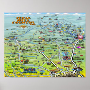 Affiches Carte de bande dessinée de pays de colline du