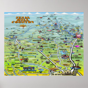 Affiches Carte de bande dessinée de pays de colline du