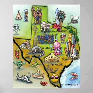 Affiches Carte de bande dessinée du Texas