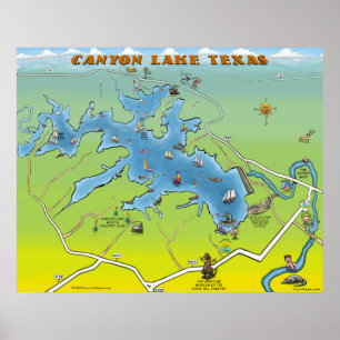 Affiches Carte de bande dessinée du Texas de lac canyon
