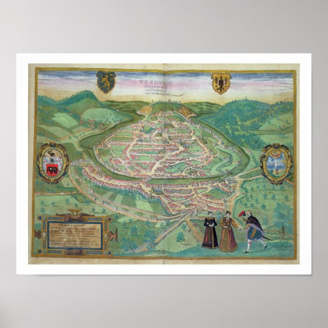 Affiches Carte de Besancon, de 'Civitates Orbis Terrarum' b (Devant)