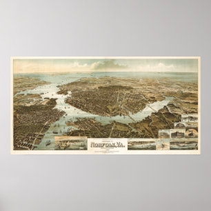 Affiches Carte de birdseye de la Norfolk - 1892 (Wellge)