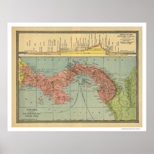 Affiches Carte de canal de Panama - 1904