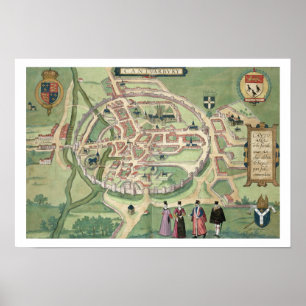 Affiches Carte de Canterbury, de 'Civitates Orbis Terrarum'