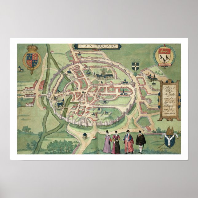 Affiches Carte de Canterbury, de 'Civitates Orbis Terrarum' (Devant)