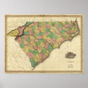Affiches Carte de Caroline du Nord et de Caroline du Sud