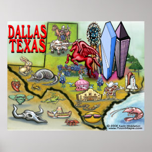Affiches Carte de dessin de Dallas TEXAS
