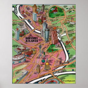 Affiches Carte de dessin du centre-ville d'Atlanta en Géorg