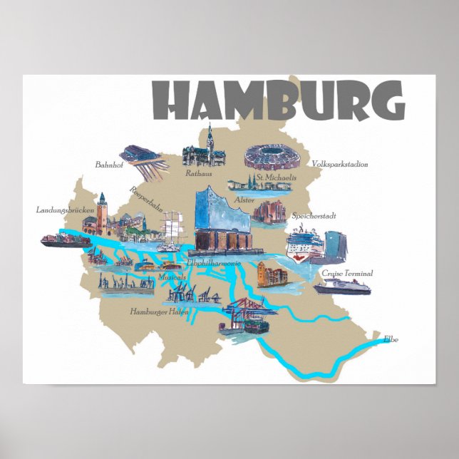 Affiches Carte de Hambourg (Devant)