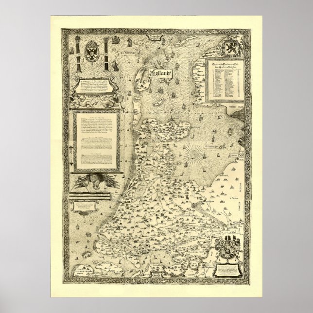 Affiches Carte de Holland Pays-Bas par Jacob van Deventer (Devant)