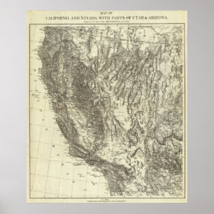 Affiches Carte de la Californie et du Nevada