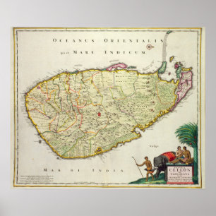 Affiches Carte de la Ceylan selon Nicolas Visscher