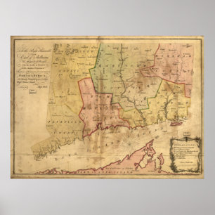 Affiches Carte de la colonie du Connecticut en 1766
