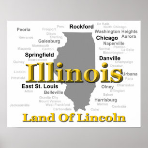 Affiches Carte de la Fierté d'État de l'Illinois Silhouette