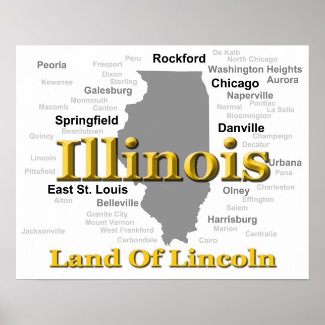 Affiches Carte de la Fierté d'État de l'Illinois Silhouette (Devant)