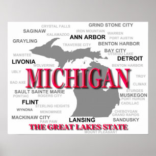 Affiches Carte de la fierté d'état du Michigan Silhouette
