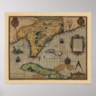 Affiches Carte de la Floride et des Caraïbes (1588)