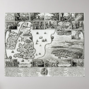 Affiches Carte de la Guerre civile Angleterre et une vue de
