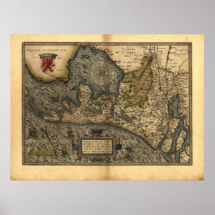 Affiches Carte de la Hollande 1570 - Abraham Ortelius
