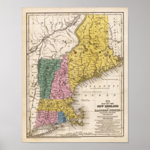 Affiches Carte de la Nouvelle Angleterre ou des états