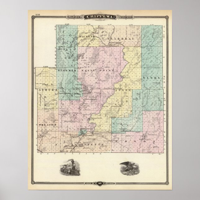 Affiches Carte de la partie sud du comté de Chippewa (Devant)