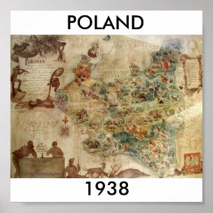AFFICHES CARTE DE LA POLOGNE 1938