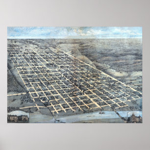 Affiches Carte de la ville aérienne antique d'Austin, Texas