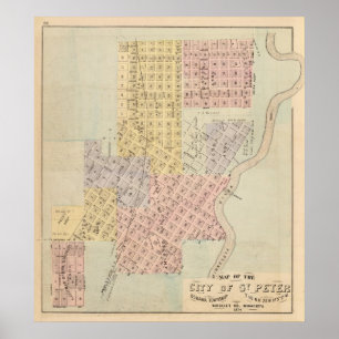 Affiches Carte de la ville de St Peter, Minnesota